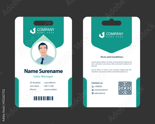 clean green employee id card design template editable text