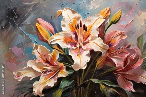 a painting of calla in abstract background , Illustration art oil painting landscape blooming lilies, Minimalist watercolor background of calla lilies
