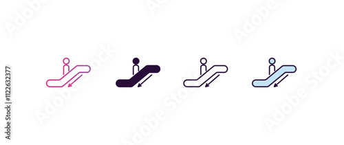 escalator down gradient, line, filled, colored icon. editable vector from hotel concept. four different style escalator down icon isolated on white background