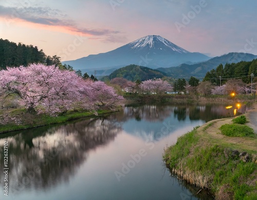 夕日に照らされる桜 photo