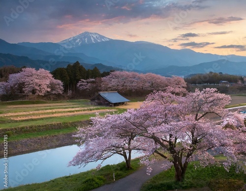 夕日に照らされる桜 photo