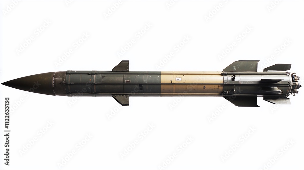 Close-up top view of a military missile isolated on white. Close-up top view of a military missile isolated on white.