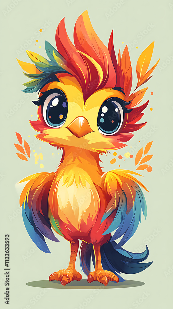 Obraz premium A vibrant, cartoon-style bird with colorful feathers and large expressive eyes.