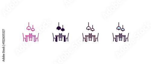 dining room  gradient, line, filled, colored icon. editable vector from furniture concept. four different style dining room  icon isolated on white background