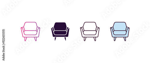 fauteuil  gradient, line, filled, colored icon. editable vector from furniture concept. four different style fauteuil  icon isolated on white background