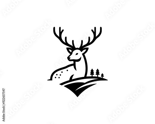 Deer logo design vector template. Deer icon symbol vector illustration. Deer silhouette logo black and white.