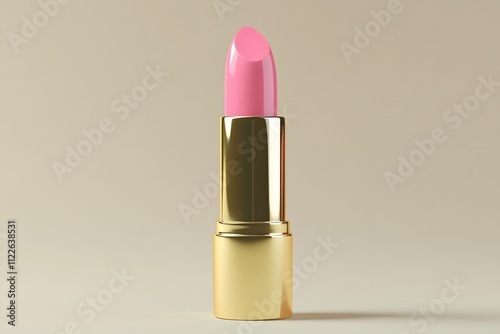 3D render of a lipstick in a soft pink color, with a simple background photo