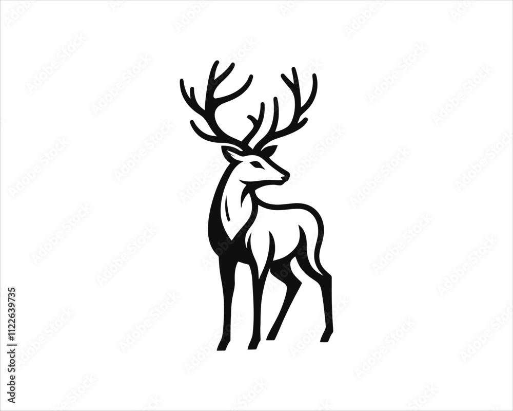 Fototapeta premium Deer logo design vector template. Deer icon symbol vector illustration. Deer silhouette logo black and white.