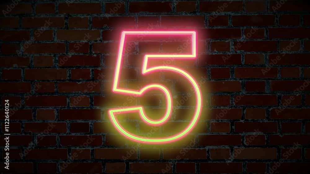 Colorful neon numbers countdown timer from 10 seconds to 0 with glowing effect