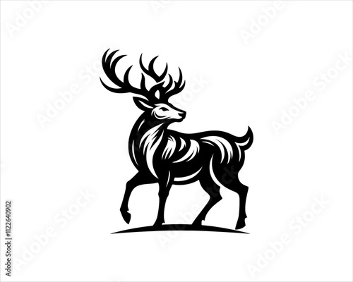 Deer logo design vector template. Deer icon symbol vector illustration. Deer silhouette logo black and white.