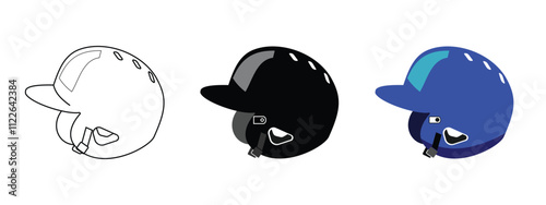 baseball helmet set design, available in outline style, black and blue, editable vector eps 10. photo