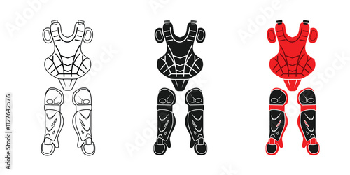 body and leg protector set design, available in outline style, solid black and colored, editable vector eps 10.