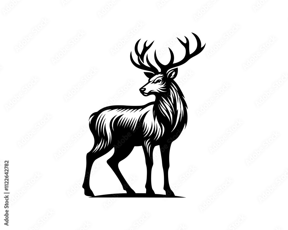 Fototapeta premium Deer logo design vector template. Deer icon symbol vector illustration. Deer silhouette logo black and white.