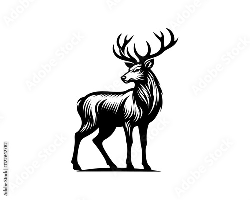 Deer logo design vector template. Deer icon symbol vector illustration. Deer silhouette logo black and white.