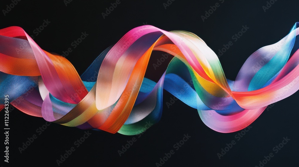 Obraz premium Colorful flowing ribbons on a dark background swirling gracefully