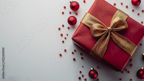 Red Christmas Gift with Golden Bow 