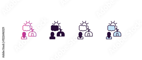 fajr dawn prayer gradient, line, filled, colored icon. editable vector from religion concept. four different style fajr dawn prayer icon isolated on white background