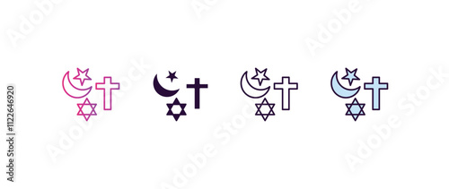 abrahamic gradient, line, filled, colored icon. editable vector from religion concept. four different style abrahamic icon isolated on white background