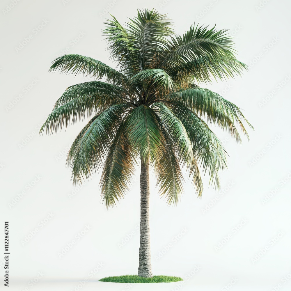 Obraz premium Isolated Coconut Palm Tree on White Background Lush Tropical Foliage, 3D Render for Design and Vacation Concepts