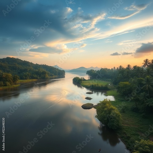 An aesthetic morning view of chaliyar river from areekode town in malappuram district River landscapes Ultra realistic Photorealistic landscape photographywater travel sky beautiful tourism outdoor photo