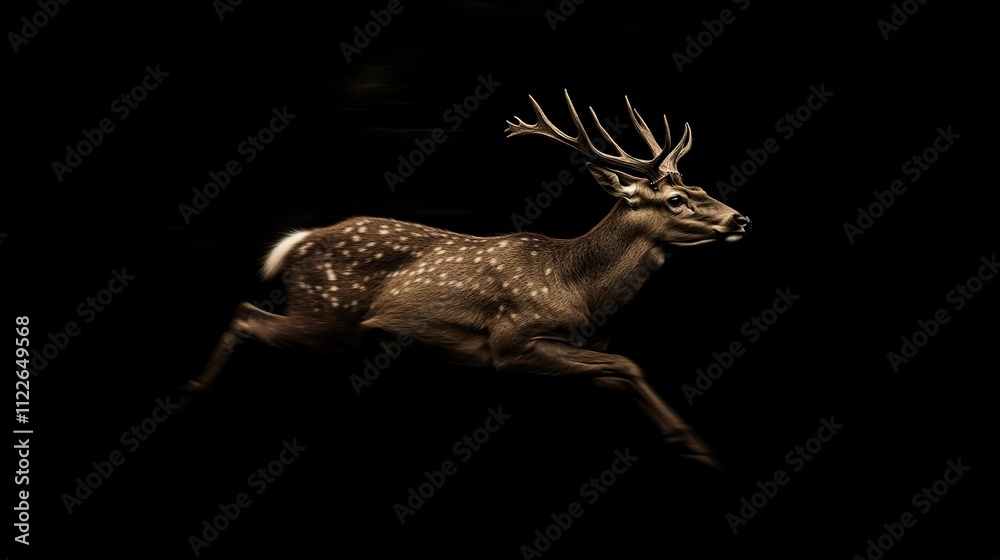 Obraz premium An image made using only the same shade of brown of a deer against a black background. The deerâ€™s delicate antlers and gentle eyes are captured in mid-motion
