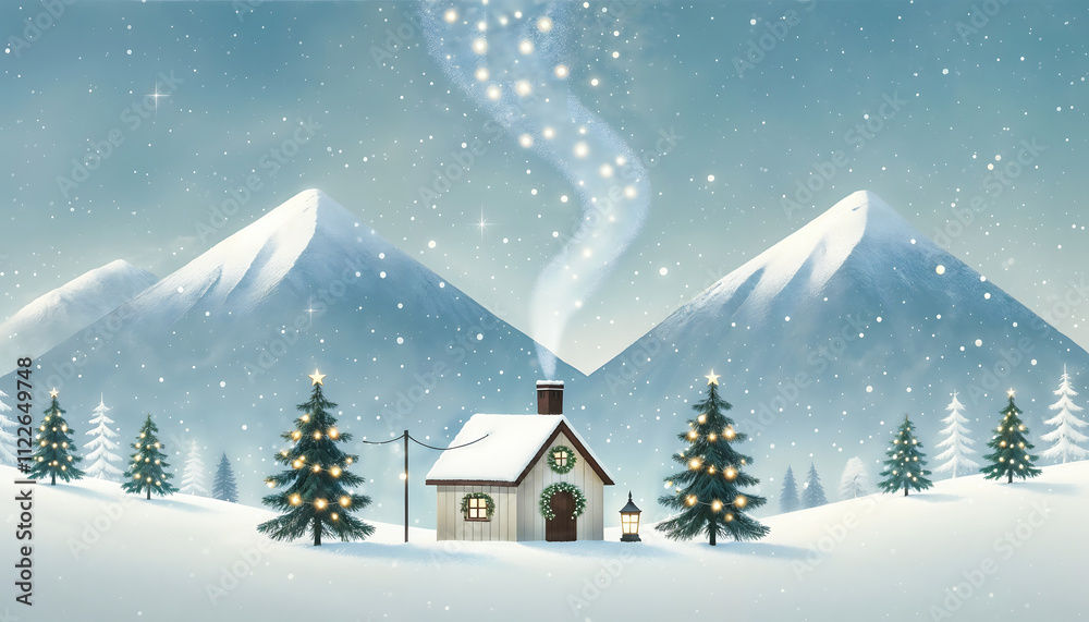 Christmas trees landscape with house Christmas trees landscape with house