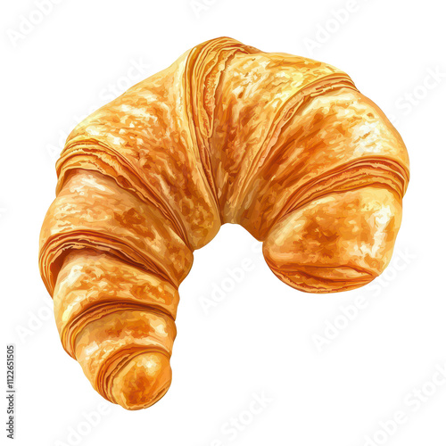 A golden-brown, flaky croissant showcasing its layered texture and delicious appearance.