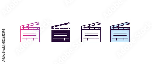 clapboard gradient, line, filled, colored icon. editable vector from entertainment concept. four different style clapboard icon isolated on white background