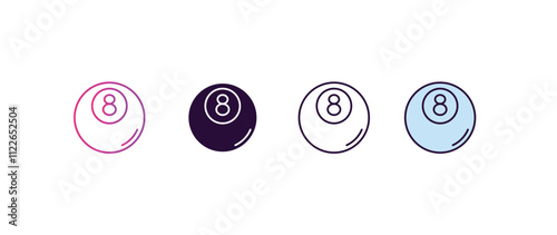 eight ball gradient, line, filled, colored icon. editable vector from entertainment concept. four different style eight ball icon isolated on white background