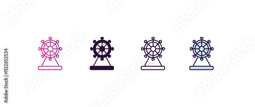 ferris wheel gradient, line, filled, colored icon. editable vector from entertainment concept. four different style ferris wheel icon isolated on white background