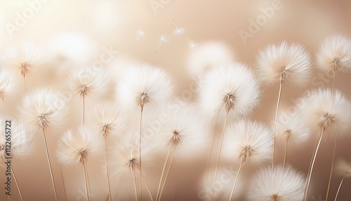 Ethereal Simplicity: Minimalist Dandelion Fluff on a Soft Beige Canvas