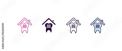 dental house gradient, line, filled, colored icon. editable vector from dentist concept. four different style dental house icon isolated on white background