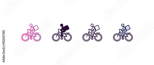 delivery by bike gradient, line, filled, colored icon. editable vector from delivery concept. four different style delivery by bike icon isolated on white background