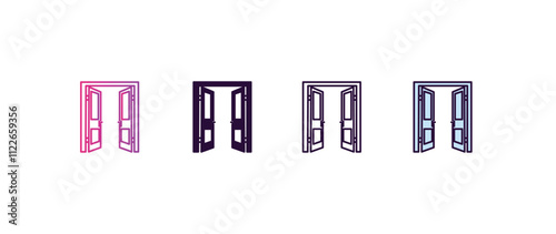 doors open  gradient, line, filled, colored icon. editable vector from construction concept. four different style doors open  icon isolated on white background