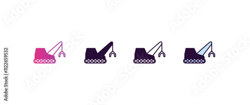 derrick with tong  gradient, line, filled, colored icon. editable vector from construction concept. four different style derrick with tong  icon isolated on white background
