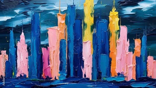 pallet oil paint art a city building