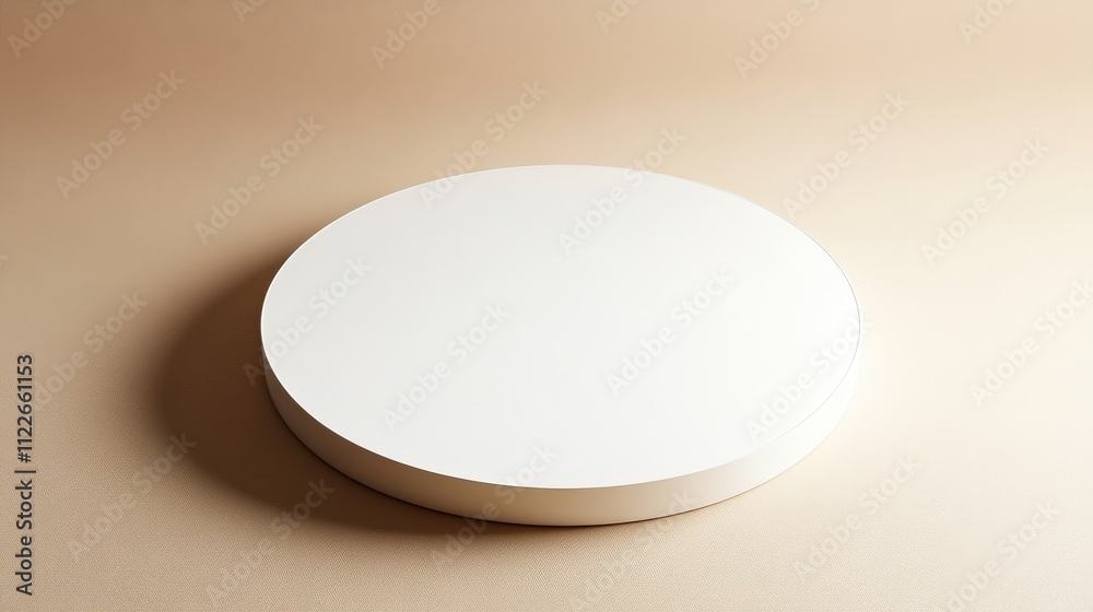 White Circular Platform On Beige Background White Circular Platform On Beige Background