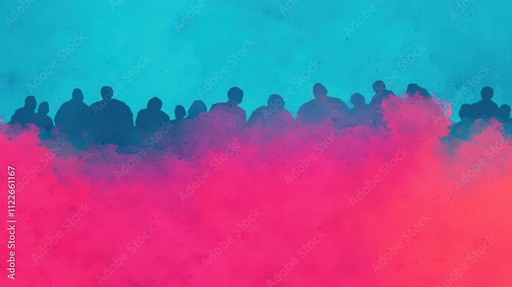 Fototapeta premium Silhouettes of People Against a Vibrant Colorful Gradient Background