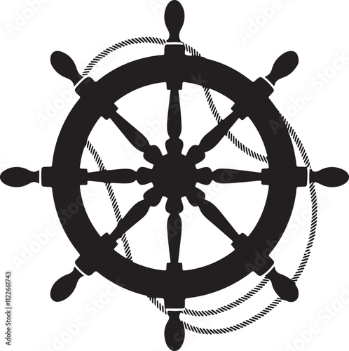 Ship steering wheel icon silhouette vector style with white background, Ship steering