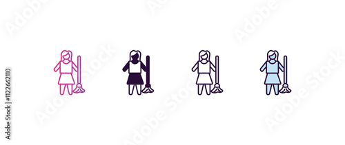 charwoman gradient, line, filled, colored icon. editable vector from cleaning concept. four different style charwoman icon isolated on white background