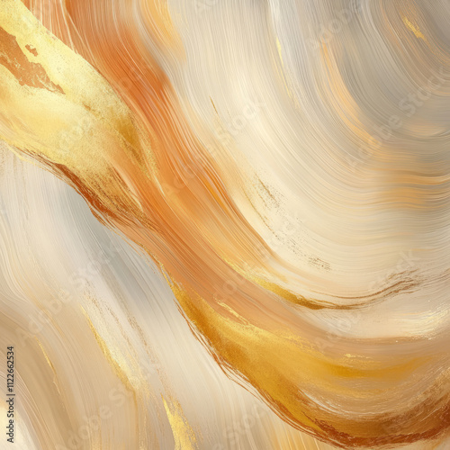 An abstract background with warm, radiant tones of gold, cream, soft beige shimmering metallic textures smooth transitions soft brush strokes fluid wave patterns for a luxurious, motivational vibe. photo