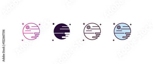 death star gradient, line, filled, colored icon. editable vector from astronomy concept. four different style death star icon isolated on white background