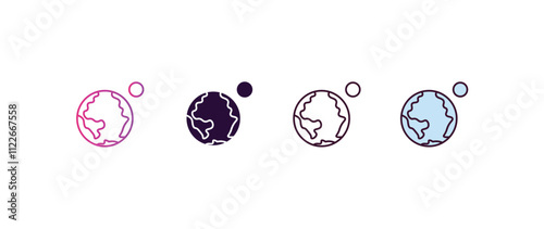 earth and moon gradient, line, filled, colored icon. editable vector from astronomy concept. four different style earth and moon icon isolated on white background