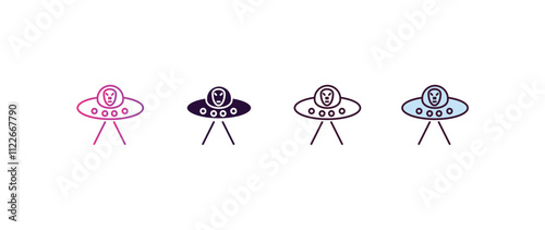 alien with aqualung gradient, line, filled, colored icon. editable vector from astronomy concept. four different style alien with aqualung icon isolated on white background