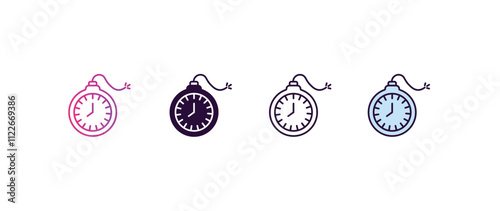 time bomb with clock gradient, line, filled, colored icon. editable vector from army and military concept. four different style time bomb with clock icon isolated on white background