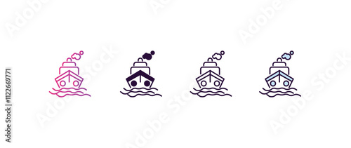 ship gradient, line, filled, colored icon. editable vector from army and military concept. four different style ship icon isolated on white background