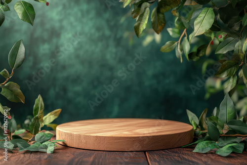 Green 3d podium with stone 