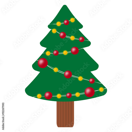 Christmas tree with decorations isolated on transparent background, Xmas decorations, Happy New Year, PNG illustration vector.