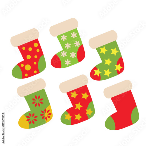  Christmas stocking flat style vector cartoon  illustration