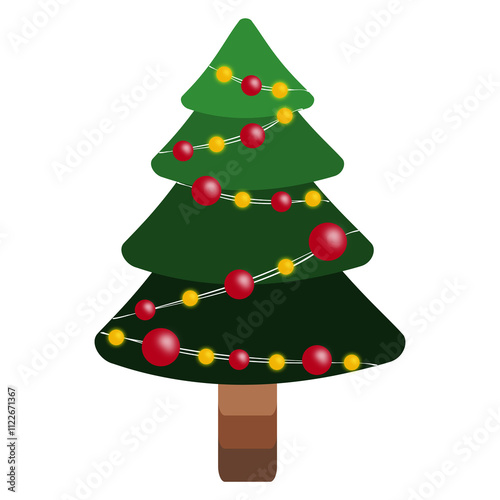 Christmas tree with decorations isolated on transparent background, Xmas decorations, Happy New Year, PNG vector illustration.